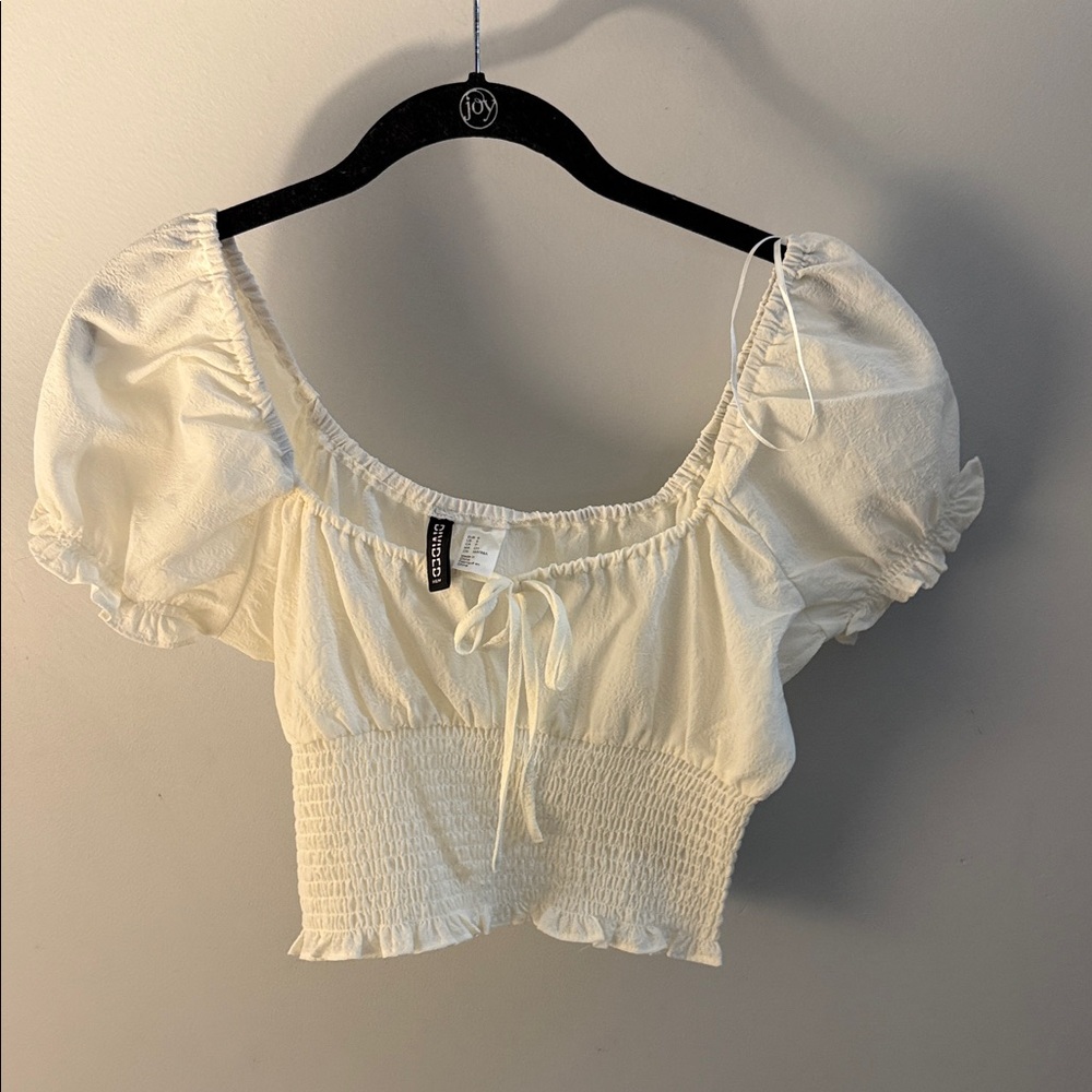 H&M Cream Puff Sleeve Smocked Blouse